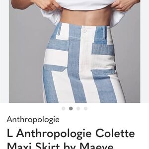 Anthropologie Colette Linen Blend Blue and White Vertical-Stripe Maxi Skirt